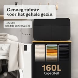 Avela Wasmand 3 vakken met deksel - 160L - Zwart - Wassorteerder — thumbnail 5