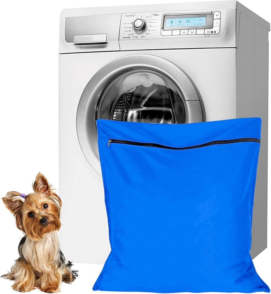 Waszakken voor huisdieren - Waszakken van twill polyester - Grote waszakken met rits - Voorkomt dat waszakken verstopt raken door dierenhaar - wasmachine, 70 x 80 cm，waszak voor huisdieren voor honden, katten en konijnen (blauw)- L — afbeelding 1