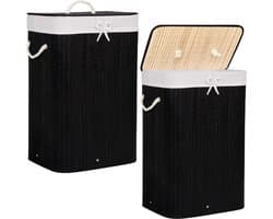 Springos Wasmand | Met Deksel | Opvouwbaar | 72 Liter | Met Uitneembare Waszak | Wasmand | Zwart/Beige