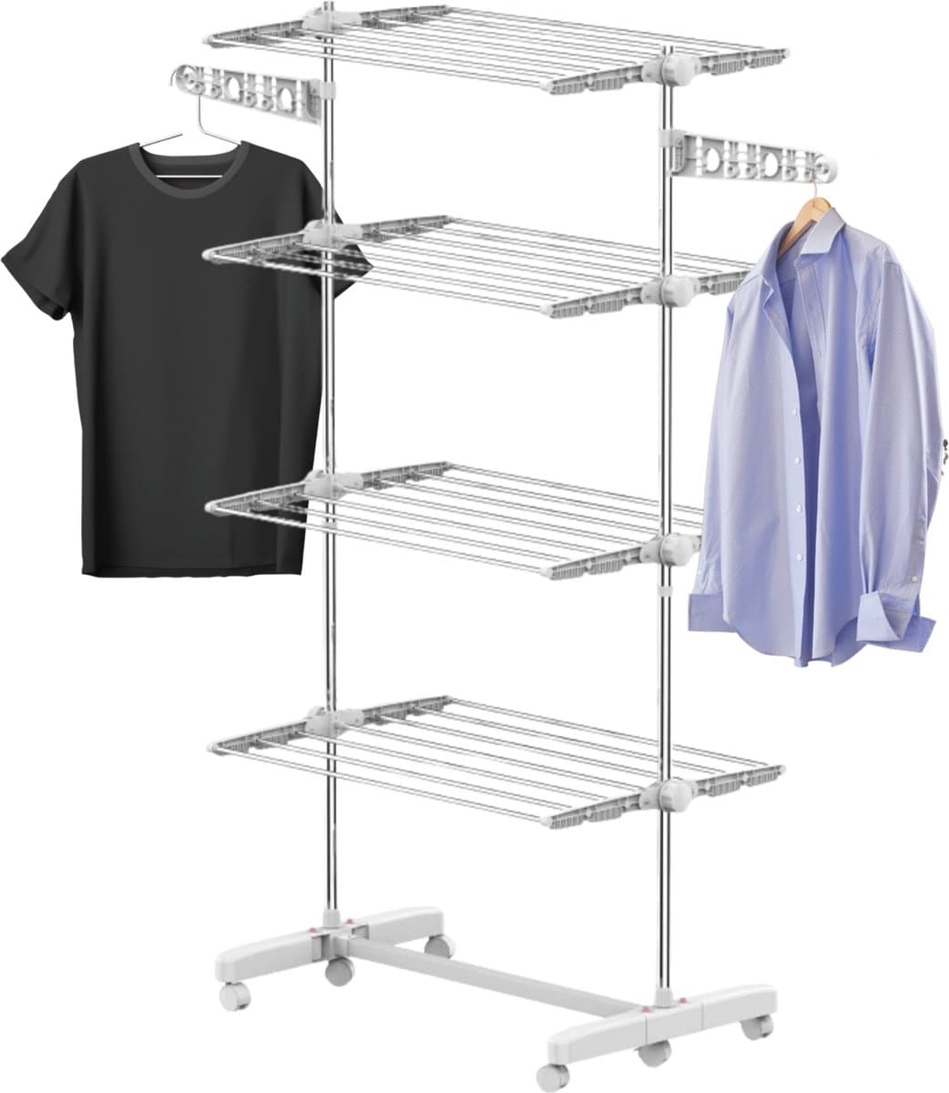 Droogrek - Wasrek - Wasdroogrek - Droogtoren - Waslijn uittrekbaar - Verrijdbaar - Inklapbaar - 4 niveaus - H172 cm — afbeelding 1