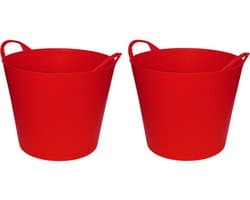 Flexibele emmer/wasmand/kuip - 2x - rood - 20 liter - Opbergmanden - Wasmanden - Flexibele emmers - 35 x 30 cm — afbeelding 1