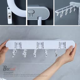 Borvat® - Droogrek - aan de muur gemonteerd - opvouwbaar kledingrek - afneembare clips - kledinghaak - waslijn - Geel - Set — thumbnail 3