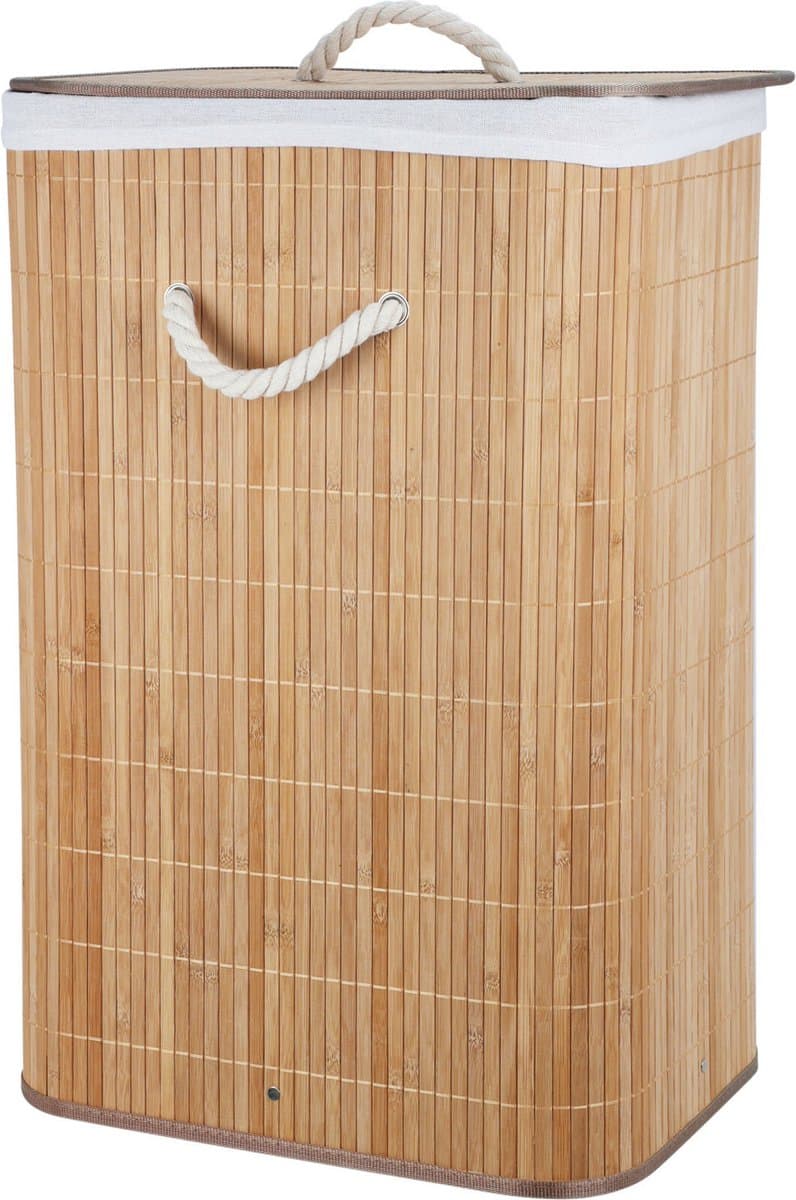 Storage Solutions Wasmand - bamboe hout - met deksel - naturel - 40 x 30 x 60 cm - 70 liter - opvouwbaar — afbeelding 1