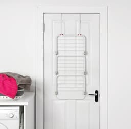 Three-Tier Overdoor Clothes Airer with Adjustable Shelves Space Saving Drying Rack - Compact Living & Smaller Households - Pink/White Color — thumbnail 2
