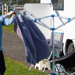 Droogmolen met Voet voor Camping & Thuis - Wasrek Staand - Droogrek Inklapbaar - Zilver met Blauw — thumbnail 5