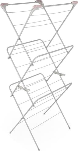 Three-Tier Clothes Airer Drying Rack - 15 Metre Drying Space - Four Side Wings - Ideal For Hangers - Pink/Grey - 64 x 45 x 138 cm - Indoor & Outdoor Drying — thumbnail 1