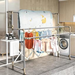 Opklapbaar en intrekbaar droogrek voor op de vloer Groot droogdekenrek voor wasgoed van roestvrij staal Binnenbalkon - ShopVlot — thumbnail 5