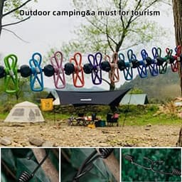 Draagbare waslijn - Reis waslijn Kledinglijn - Kleding drogen - Met 12 klemmen - 36 meter - Kleurrijk — thumbnail 5
