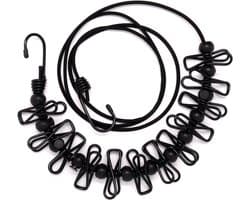 Draagbare Waslijn - Reis Waslijn Kledinglijn - Kleding Drogen - Met 12 Kledingclips - 3.4 Meter - Zwart