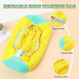 Schoenwaszak voor wasmachine, 2 stuks, dikke schoenwaszak, 360 graden reiniging, herbruikbare waszak met ritssluiting, schoenen, waszak voor netschoenen, sneakers, 39 x 19 cm, geel — thumbnail 4