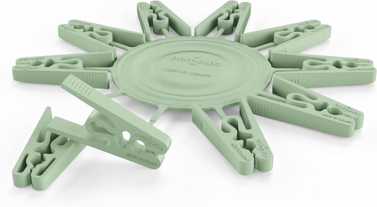 Wasknijpers zonder veer - Klemmen voor wasgoed - Kleding drogen - Gepatenteerd veerloos ontwerp - 20 stuks - Groen en perzik — afbeelding 1