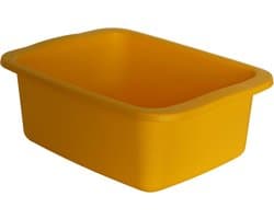 gele rechthoekige wasbak. Kunststof kom met een inhoud van 10 liter. Multifunctioneel dienblad meet 42 x 31 x 15,5 cm