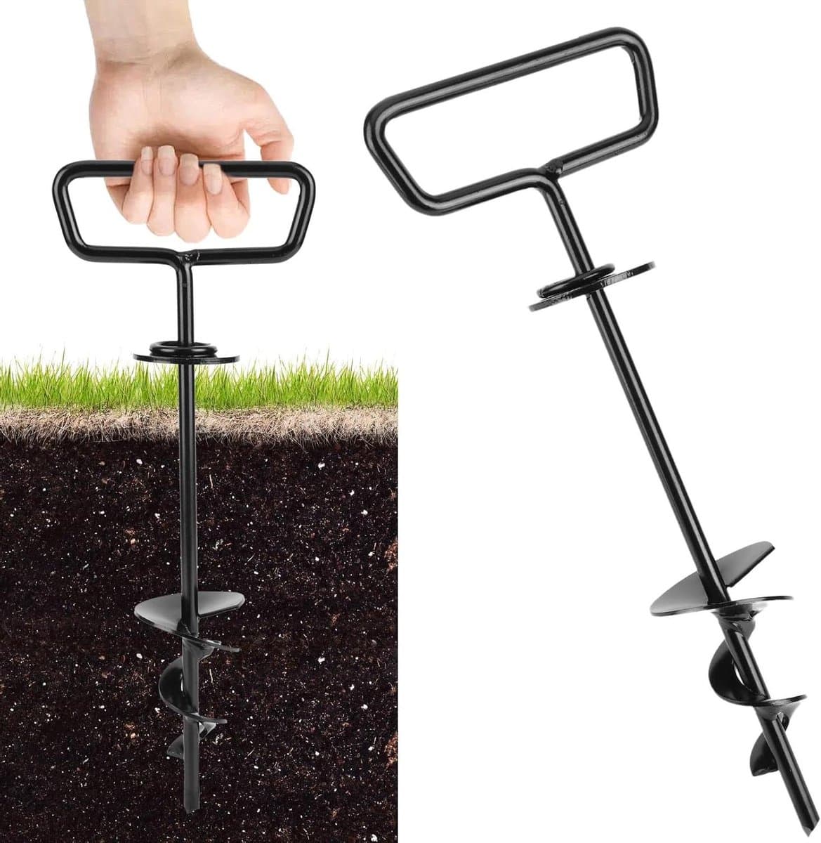 Grondanker Hond - Hondenlijn Anker - Veilig Vastzetten - 360 Graden Draaiing - 32 cm - Zwart — afbeelding 1