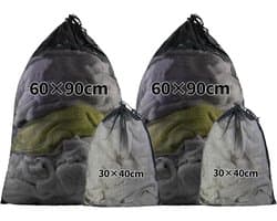 Waszak wasmachine waszak met trekkoord: 4 stuks grote waszakken voor kleding, dekbedovertrekken, reizen, speelgoed-vuilzakken (30x40/60x90cm)