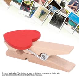 Houten Clips Hart - Wasknijpers Mini Clips - Foto's Ophangen - Rood Hart Accent - 50 stuks - Rood — thumbnail 3