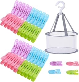 Kleurige Kledingknijpers met Mand - 40 Stuks, Plastic Knijpers, Winddichte Kledingclips voor Wasgoed — thumbnail 1