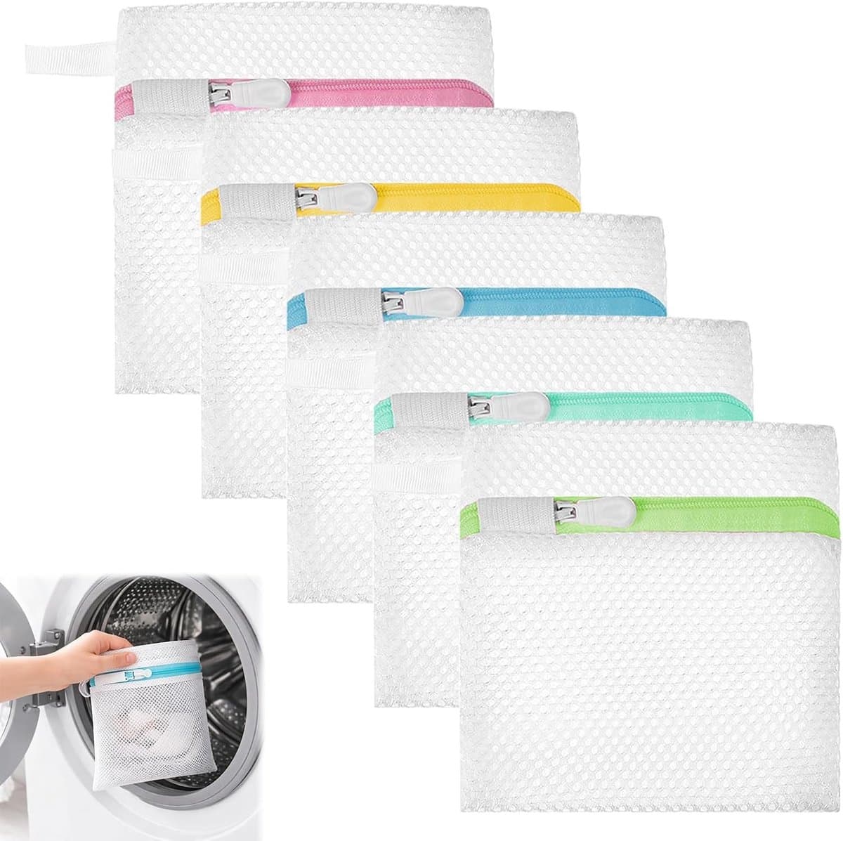 Set van 8 mini wasnetten met honingraatstructuur voor optimale bescherming, ideaal voor delicate was, sokken en mondmaskers, 14 x 12 cm met rits voor wasmachine en droger — afbeelding 1