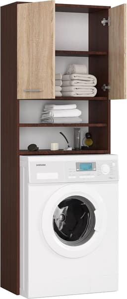 Wasmachinekast Ophangen - Badkamerkast Opbergkast - Ruimte Besparen - Standaard Maten - 64 x 180 cm - Zwart Beige — thumbnail 4