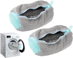 SnelShoppen - 2 Stuks Schoen Waszak Sneakers Wasmachine Herbruikbare Waszak met Rits voor Sneakers, Sokken en Reis - Grijs 39x19 cm — thumbnail 1