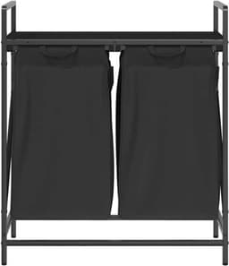 Wasmand – Laundry Basket – Wasbox – Wascontainer – Wasrek – 2 Compartimenten – Stevig Stalen Frame met Houtlook Opbergrek — thumbnail 4