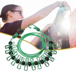 Reiswaslijn - Draagbare drooglijn - Kleding drogen - Winddicht ontwerp - 3.7 meter - Groen — thumbnail 5