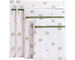Thijox - 4-delige wasnetten set voor wasmachine, fijne mazen, versterkt polyester, zelfborgende ritssluiting, steekbestendig, avocado patroon, 4 maten