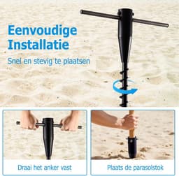 SnelShoppen - Heavy Duty Grondspike Parasolstandaard & Grondanker voor Wasdrogers, 6-Weg Spiraal, Verstelbare Knoppen (2.5-5cm) - Ideaal voor Strand, — thumbnail 5