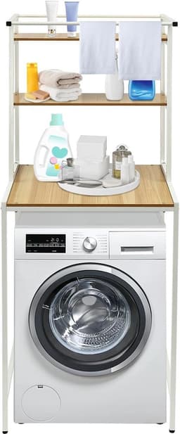Opbergrek Wasmachine - Badkamerkast Bovenbouwkast - Ruimte Organiseren - Hoog Draagvermogen - 69 x 60 x 176.5cm - Wit Hout — thumbnail 1