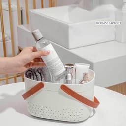 SnelShoppen - Draagbare Douchemand Met Ventilatiegaten, Kunststof Opbergmand Voor Badkamer, Grote Capaciteit, Handgrepen, Wit, Ideaal Voor Camping En — thumbnail 5