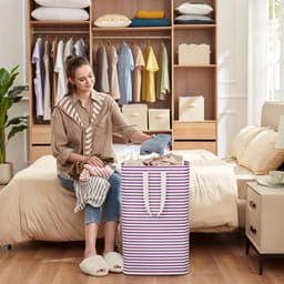 Set van 2 wasmand, 80 liter, grote opvouwbare wasbox, wasverzamelaar, wassorteerder, opbergdoos met handgrepen voor kleding, handdoeken, speelgoed, paars — thumbnail 4