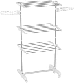 MEUNIQ Droogtoren 142 x 55 x 152 cm met 3 niveaus, inklapbaar droogrek met 6 wielen en verstelbare zijvleugels, vrijstaand wasrek voor binnen en buiten, wit — thumbnail 4