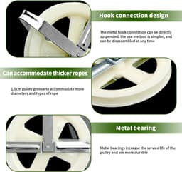 wastouw verwijzing katrollen - 12,7 cm nylon wiel met aluminium as roestvrij weerbestendig voor familie outdoor touw 2 stuks — thumbnail 5
