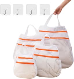 Wasnet, dubbellaags, waszak met ritssluiting en handgrepen, wasnet voor wasmachine met haken, 4 maten, voor ondergoed, slips, handdoeken — thumbnail 1