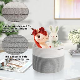 Wasmand van geweven katoen, mand van katoenen touw met handgrepen, stapelbare opbergmand, wasmand voor kleding, speelgoed, wasgoed, woonkamer, slaapkamer (grijs en wit) — thumbnail 5