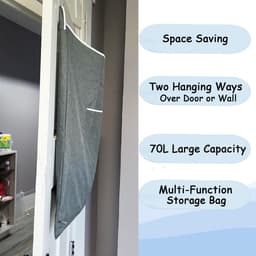 boven de deur, waszak om op te hangen, mand voor badkamer, kast, ruimtebesparende opslag, wasmand hangend met 2 stuks roestvrijstalen haken en 2 stuks zuignappen (89 x 56 cm — thumbnail 3