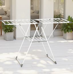 MEUNIQ Droogrek staand opvouwbaar 156,5 x 61,5 x 97 cm met 2 niveaus en verstelbare vleugels, metalen wasrek voor wasruimte of woning, wit — thumbnail 2
