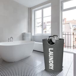 SnelShoppen - DOKEHOM 125L Grote Wasmand, Vouwbare Waszak, Hoogwaardige Staande Wasmand, Opvouwbare Wasbak, Donkergrijs, Perfect voor Thuis, Camping, — thumbnail 5