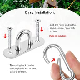 SnelShoppen - RVS Oogplaat Set van 8 met Carabiners - Muur- en Plafondbevestiging - Perfect voor Tuin, Camping, en Binnengebruik — thumbnail 3