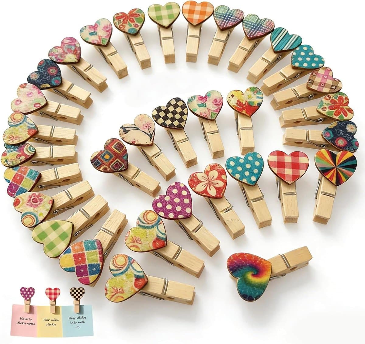 SnelShoppen - Mini-wasknijpers Houten Clips 50 Stuks Kleurrijk Hartvorm Decoratie Handwerk Doe-Het-Zelf Feest Bruiloft Foto's — afbeelding 1