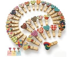 SnelShoppen - Mini-wasknijpers Houten Clips 50 Stuks Kleurrijk Hartvorm Decoratie Handwerk Doe-Het-Zelf Feest Bruiloft Foto's