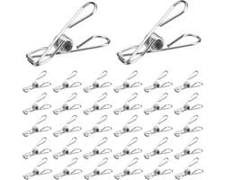 SnelShoppen - 60 Stuks RVS Kledingknijpers voor Kledingrekken, Handdoeken, Tassen, Snacks, Sokken - Sterk, Waterdicht, Corrosiebestendig