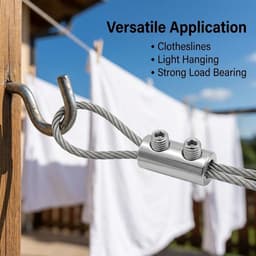 SnelShoppen - 12 Stuks Duplex Kabel Klemmen, RVS 304 G Vorm Grote Draad Klemmen, 2 Bouten voor Staal Kabel, Robuuste Dubbele Kabelclips voor Waslijn, — thumbnail 3