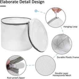 3-stuks Waszakken - Waszakje - BH Waszakken - Het heeft een ritssluiting en fijne mesh-vakken om te voorkomen dat kleding blijft haken of in de knoop raakt - Polyester - 16×16×7cm - Geschikt als ondergoed - Wit — thumbnail 3
