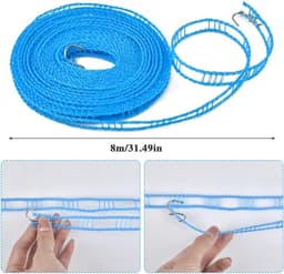 3-delige set - Antislip en winddichte waslijn - Waslijn in hekstijl - Waslijn voor het drogen van dekens - Waslijn voor buiten zonder boren - 8 meter - Roze, lichtgroen, blauw - Uitschuifbaar - Geschikt voor buiten, tuin en camping — thumbnail 5
