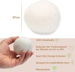 SnelShoppen - Trocknerbälle 4er Set - Natuurlijke Wol Droogballen - Hypoallergeen, Vrij van Chemische Stoffen - Perfect voor Babywas en Gevoelige Huid — thumbnail 4