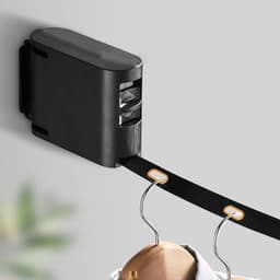 Intrekbare, verstelbare waslijn voor binnen, aan de muur bevestigd, wasdroger voor badkamer, balkon, binnen en buiten, zwarte, onzichtbare waslijn — thumbnail 1
