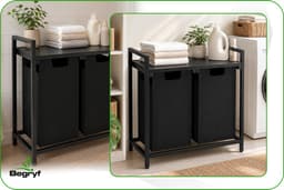 Begryf Wasmand met 2 vakken - 92 l - 2 uitneembare waszakken van 46 l - plank - 73 x 33 x 71 cm - zwart — thumbnail 3