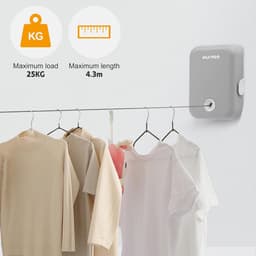 Uitschuifbare Waslijn - Wandlijn Binnen - Ruimte Besparen - Verstelbaar Staalkabel - 4.3 Meter - Wit — thumbnail 5