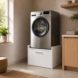 The White Stone Verhoogde Wasmachinekast met Lade Voorgemonteerd | Universele Verhoogde Wasmachine Onderkast | Onderstel voor Wasmachine en Droger | Stabiele Antivibratie Basis Wit — thumbnail 3