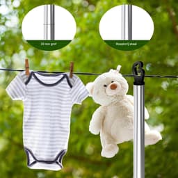 Waslijn Palen - Waslijnsteun Droogrek - Kleding Drogen - Roestvrij Staal - 2.2 Meter Hoog - Zilver — thumbnail 5